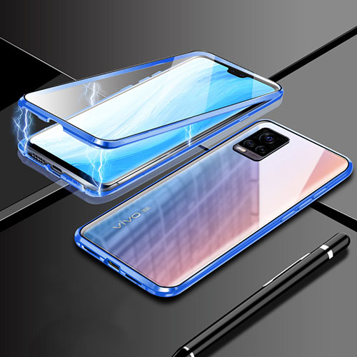 Luxury Aluminum Metal Frame Mirror Cover Case 360 Degrees M02 for Vivo V20 Pro 5G Blue