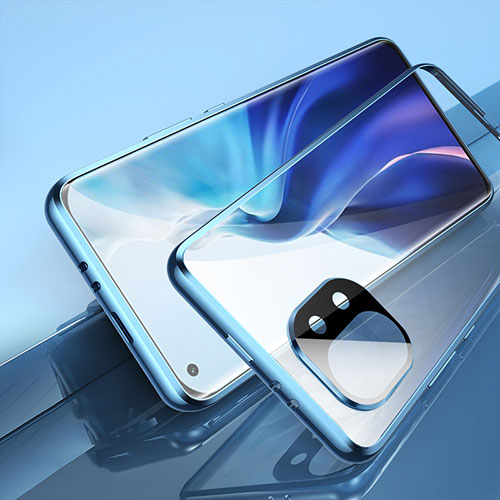 Luxury Aluminum Metal Frame Mirror Cover Case 360 Degrees M02 for Xiaomi Mi 11 Lite 5G NE Blue