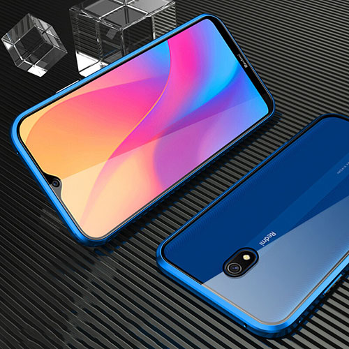 Luxury Aluminum Metal Frame Mirror Cover Case 360 Degrees M02 for Xiaomi Redmi 8A Blue