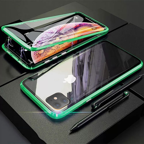 Luxury Aluminum Metal Frame Mirror Cover Case 360 Degrees M03 for Apple iPhone 11 Green