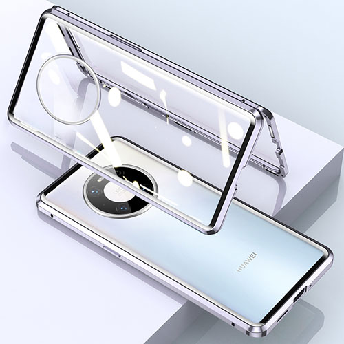 Luxury Aluminum Metal Frame Mirror Cover Case 360 Degrees M03 for Huawei Mate 40 Pro Silver