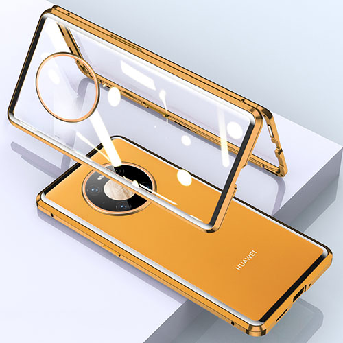 Luxury Aluminum Metal Frame Mirror Cover Case 360 Degrees M03 for Huawei Mate 40E Pro 5G Orange