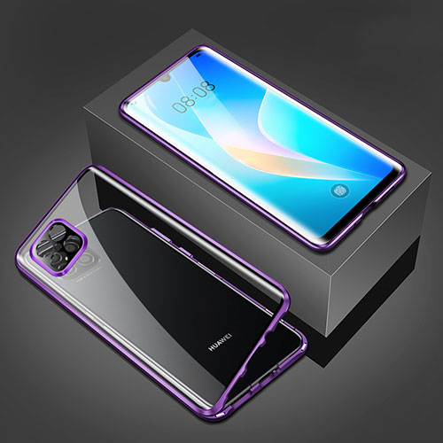 Luxury Aluminum Metal Frame Mirror Cover Case 360 Degrees M03 for Huawei Nova 8 SE 5G Purple