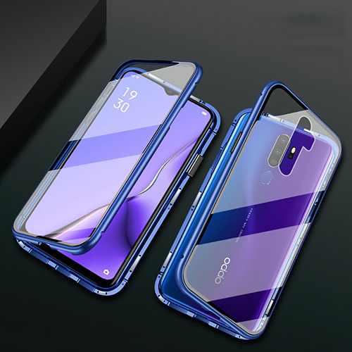 Luxury Aluminum Metal Frame Mirror Cover Case 360 Degrees M03 for Oppo A11X Blue