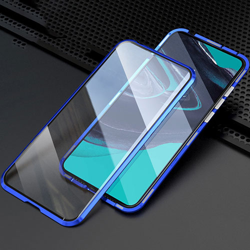 Luxury Aluminum Metal Frame Mirror Cover Case 360 Degrees M03 for Oppo Reno2 Blue