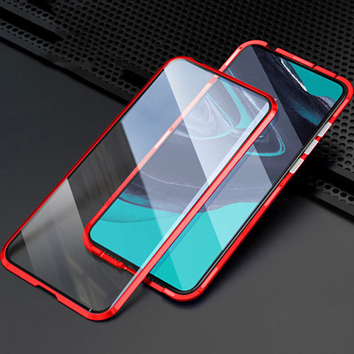 Luxury Aluminum Metal Frame Mirror Cover Case 360 Degrees M03 for Oppo Reno2 Red