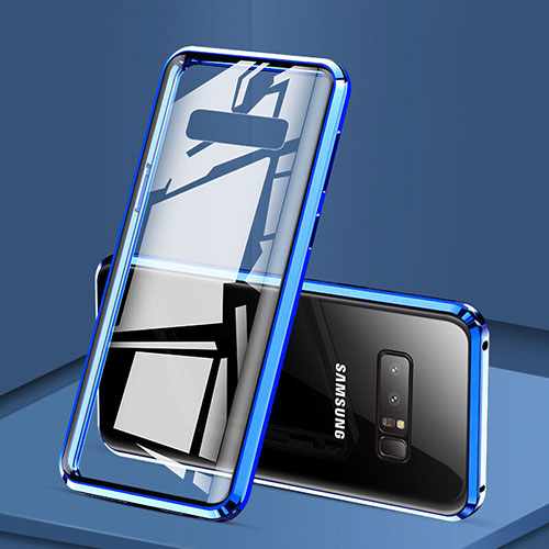 Luxury Aluminum Metal Frame Mirror Cover Case 360 Degrees M03 for Samsung Galaxy Note 8 Duos N950F Blue