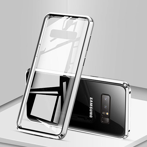 Luxury Aluminum Metal Frame Mirror Cover Case 360 Degrees M03 for Samsung Galaxy Note 8 Duos N950F Silver