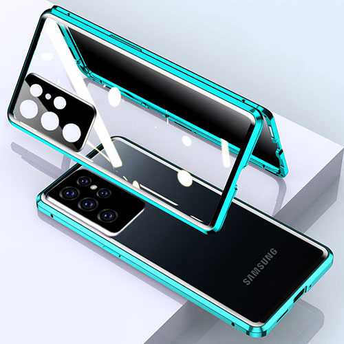 Luxury Aluminum Metal Frame Mirror Cover Case 360 Degrees M03 for Samsung Galaxy S23 Ultra 5G Green