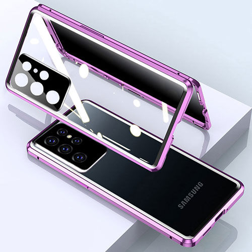 Luxury Aluminum Metal Frame Mirror Cover Case 360 Degrees M03 for Samsung Galaxy S23 Ultra 5G Purple