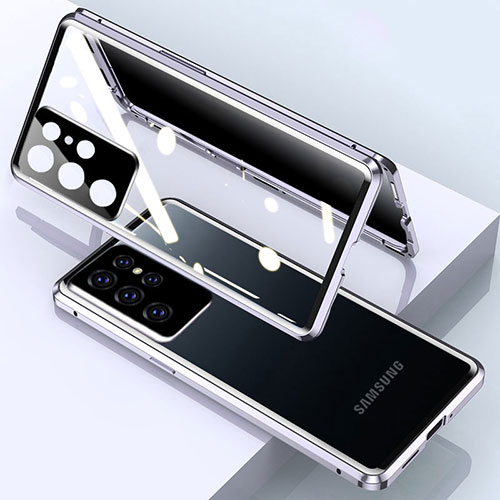 Luxury Aluminum Metal Frame Mirror Cover Case 360 Degrees M03 for Samsung Galaxy S24 Ultra 5G Silver