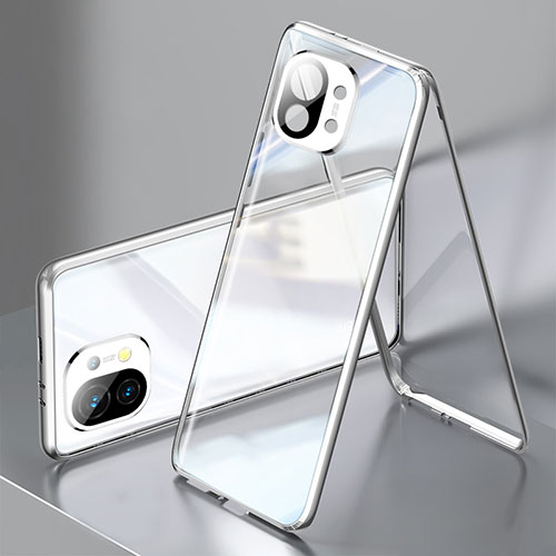 Luxury Aluminum Metal Frame Mirror Cover Case 360 Degrees M03 for Xiaomi Mi 11 Lite 5G NE Silver