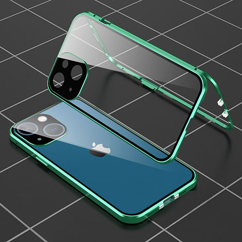 Luxury Aluminum Metal Frame Mirror Cover Case 360 Degrees M04 for Apple iPhone 13 Mini Green