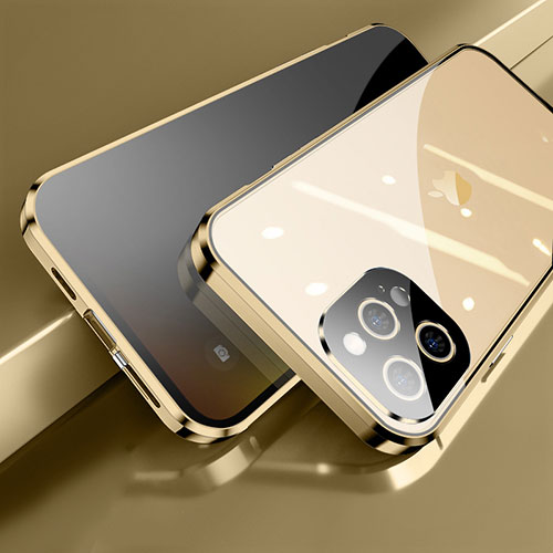 Luxury Aluminum Metal Frame Mirror Cover Case 360 Degrees M04 for Apple iPhone 15 Pro Max Gold