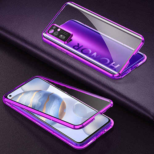 Luxury Aluminum Metal Frame Mirror Cover Case 360 Degrees M04 for Huawei Honor 30 Purple