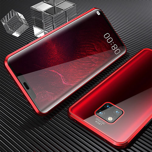 Luxury Aluminum Metal Frame Mirror Cover Case 360 Degrees M04 for Huawei Mate 20 Pro Red