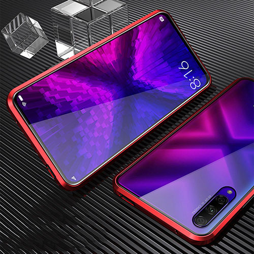 Luxury Aluminum Metal Frame Mirror Cover Case 360 Degrees M04 for Huawei P Smart Pro (2019) Red