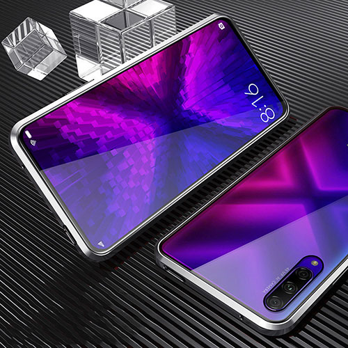 Luxury Aluminum Metal Frame Mirror Cover Case 360 Degrees M04 for Huawei P Smart Pro (2019) Silver