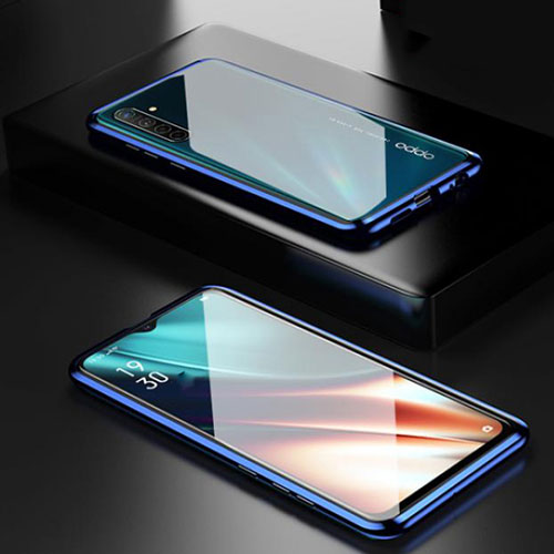 Luxury Aluminum Metal Frame Mirror Cover Case 360 Degrees M04 for Oppo K5 Blue