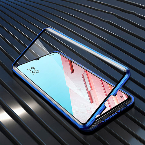 Luxury Aluminum Metal Frame Mirror Cover Case 360 Degrees M04 for Oppo Reno3 Blue