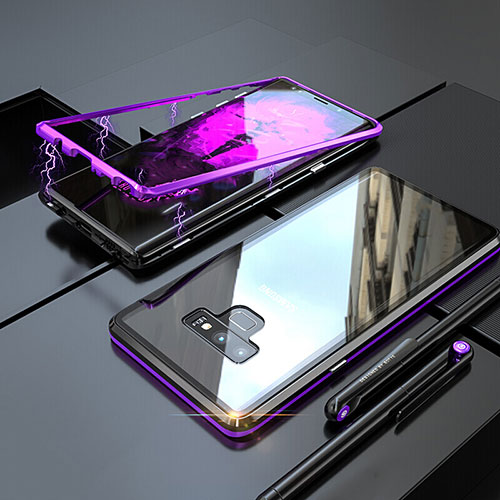 Luxury Aluminum Metal Frame Mirror Cover Case 360 Degrees M04 for Samsung Galaxy Note 9 Purple