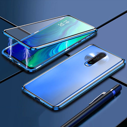 Luxury Aluminum Metal Frame Mirror Cover Case 360 Degrees M04 for Xiaomi Poco X2 Blue