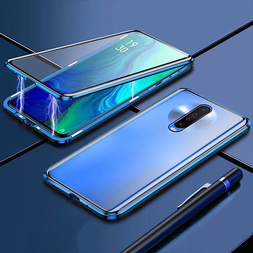 Luxury Aluminum Metal Frame Mirror Cover Case 360 Degrees M04 for Xiaomi Redmi K30 4G Blue