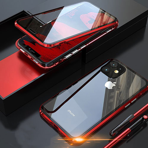 Luxury Aluminum Metal Frame Mirror Cover Case 360 Degrees M05 for Apple iPhone 11 Pro Red