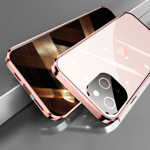 Luxury Aluminum Metal Frame Mirror Cover Case 360 Degrees M05 for Apple iPhone 15 Plus Rose Gold