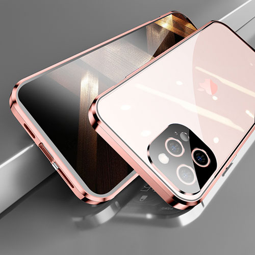 Luxury Aluminum Metal Frame Mirror Cover Case 360 Degrees M05 for Apple iPhone 15 Pro Max Rose Gold