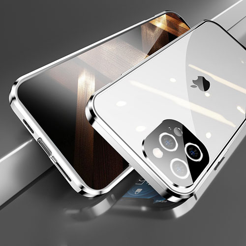 Luxury Aluminum Metal Frame Mirror Cover Case 360 Degrees M05 for Apple iPhone 15 Pro Silver