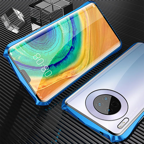 Luxury Aluminum Metal Frame Mirror Cover Case 360 Degrees M05 for Huawei Mate 30 5G Blue