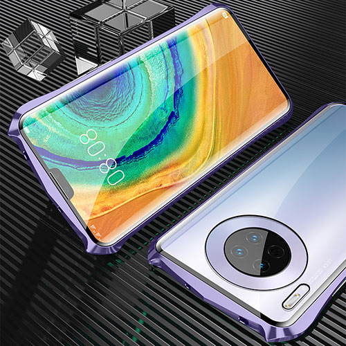 Luxury Aluminum Metal Frame Mirror Cover Case 360 Degrees M05 for Huawei Mate 30 5G Purple