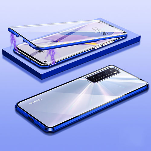 Luxury Aluminum Metal Frame Mirror Cover Case 360 Degrees M05 for Huawei Nova 7 5G Blue