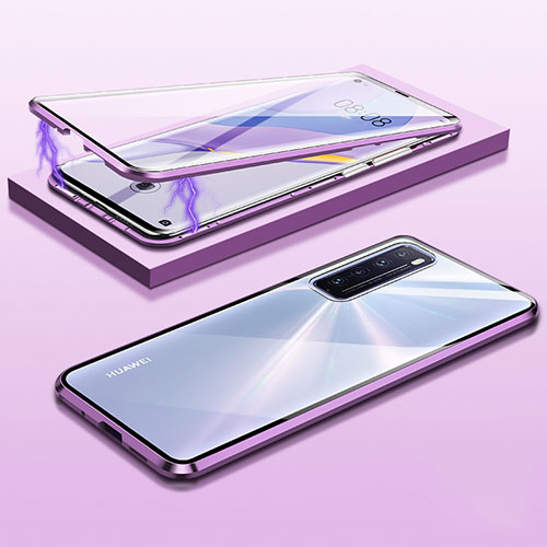 Luxury Aluminum Metal Frame Mirror Cover Case 360 Degrees M05 for Huawei Nova 7 5G Purple