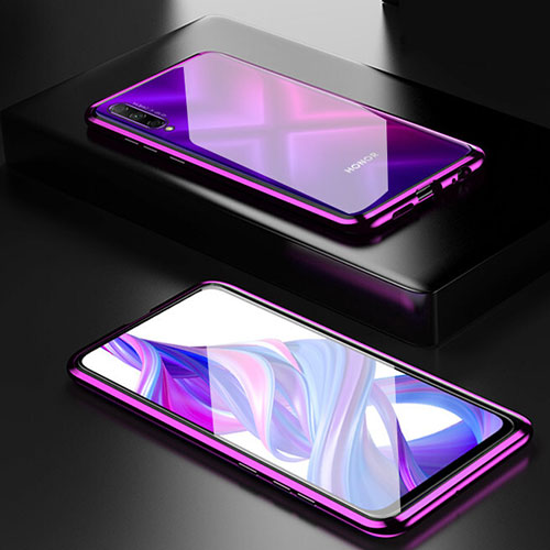 Luxury Aluminum Metal Frame Mirror Cover Case 360 Degrees M05 for Huawei P Smart Pro (2019) Purple