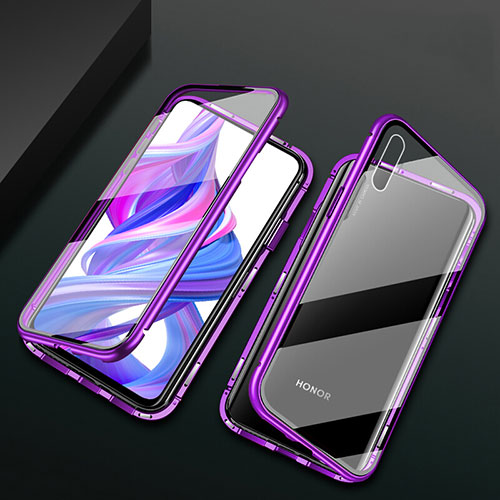 Luxury Aluminum Metal Frame Mirror Cover Case 360 Degrees M05 for Huawei Y9 Prime (2019) Purple