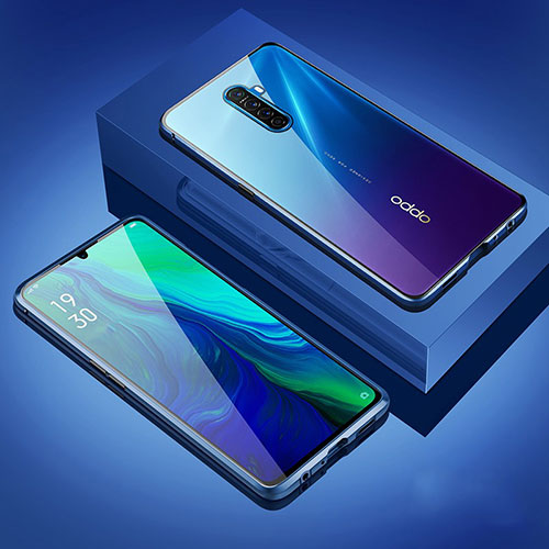 Luxury Aluminum Metal Frame Mirror Cover Case 360 Degrees M05 for Oppo Reno Ace Blue