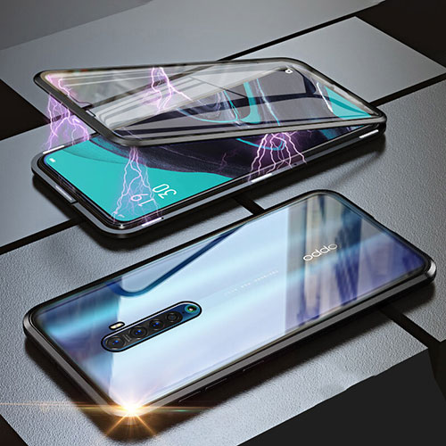 Luxury Aluminum Metal Frame Mirror Cover Case 360 Degrees M05 for Oppo Reno2 Black