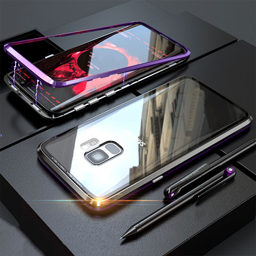 Luxury Aluminum Metal Frame Mirror Cover Case 360 Degrees M05 for Samsung Galaxy S9 Purple