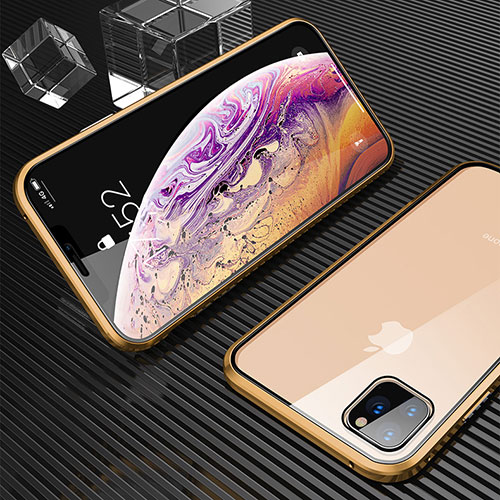 Luxury Aluminum Metal Frame Mirror Cover Case 360 Degrees M06 for Apple iPhone 11 Pro Gold