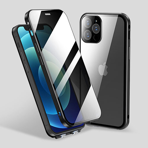 Luxury Aluminum Metal Frame Mirror Cover Case 360 Degrees M06 for Apple iPhone 13 Pro Max Black