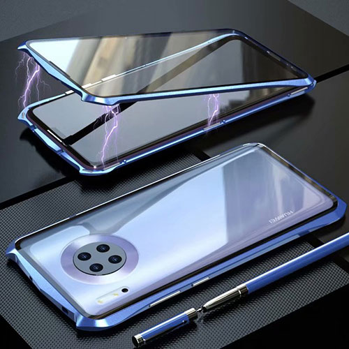 Luxury Aluminum Metal Frame Mirror Cover Case 360 Degrees M06 for Huawei Mate 30 5G Blue