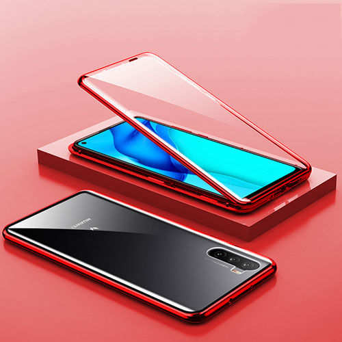 Luxury Aluminum Metal Frame Mirror Cover Case 360 Degrees M06 for Huawei Mate 40 Lite 5G Red