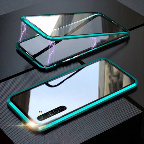 Luxury Aluminum Metal Frame Mirror Cover Case 360 Degrees M06 for Oppo K5 Green