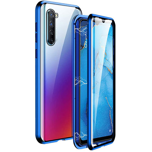 Luxury Aluminum Metal Frame Mirror Cover Case 360 Degrees M06 for Oppo K7 5G Blue