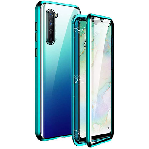 Luxury Aluminum Metal Frame Mirror Cover Case 360 Degrees M06 for Oppo Reno3 Green