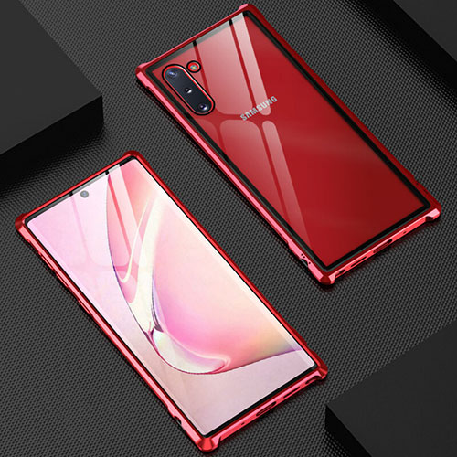 Luxury Aluminum Metal Frame Mirror Cover Case 360 Degrees M06 for Samsung Galaxy Note 10 5G Red