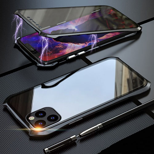 Luxury Aluminum Metal Frame Mirror Cover Case 360 Degrees M07 for Apple iPhone 11 Pro Black