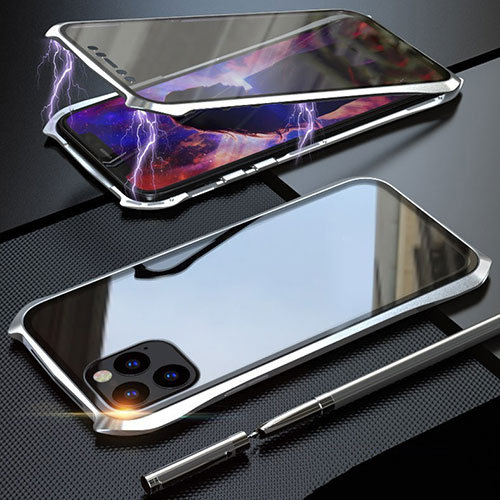 Luxury Aluminum Metal Frame Mirror Cover Case 360 Degrees M07 for Apple iPhone 11 Pro Max Silver